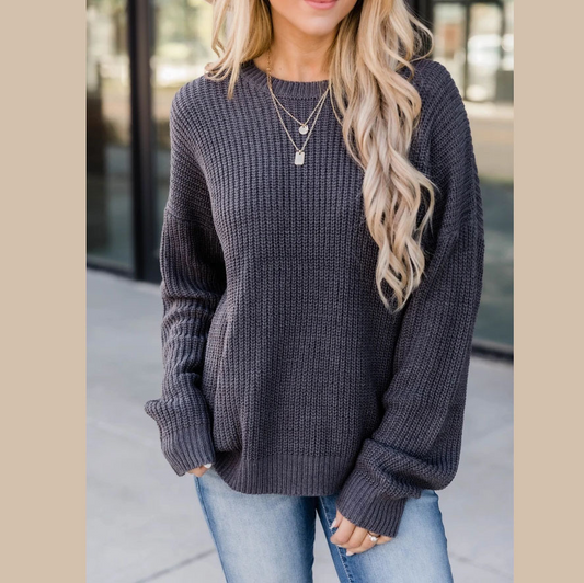 Womens Knit Sweater - Ribbed Texture - Relaxed Fit - Crew Neck Long Sleeve 2