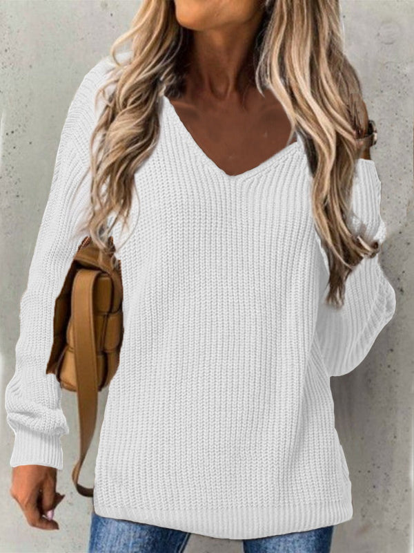 Women’s Oversized V-Neck Sweater – Ribbed Texture Long Sleeve Casual Knit 3
