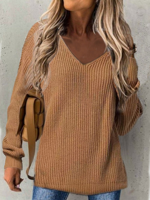 Women’s Oversized V-Neck Sweater – Ribbed Texture Long Sleeve Casual Knit 5