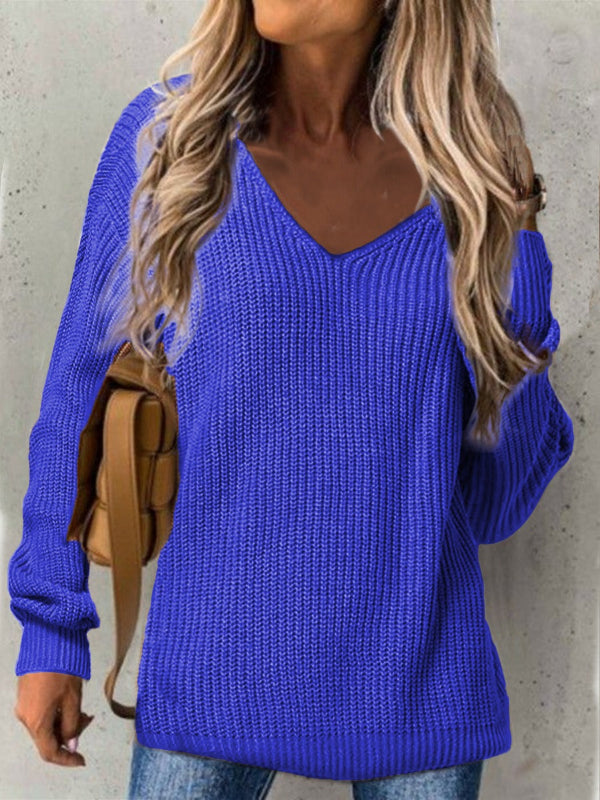Women’s Oversized V-Neck Sweater – Ribbed Texture Long Sleeve Casual Knit 8