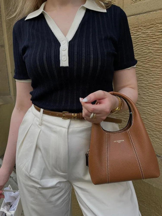 Womens Ribbed Knit Polo Shirt – Short Sleeve Buttoned Placket – Casual White Polo Shirt 2