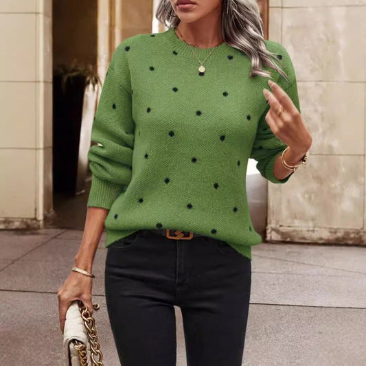 Womens Sweater Polka Dot Relaxed Fit Knit Long Sleeve 2