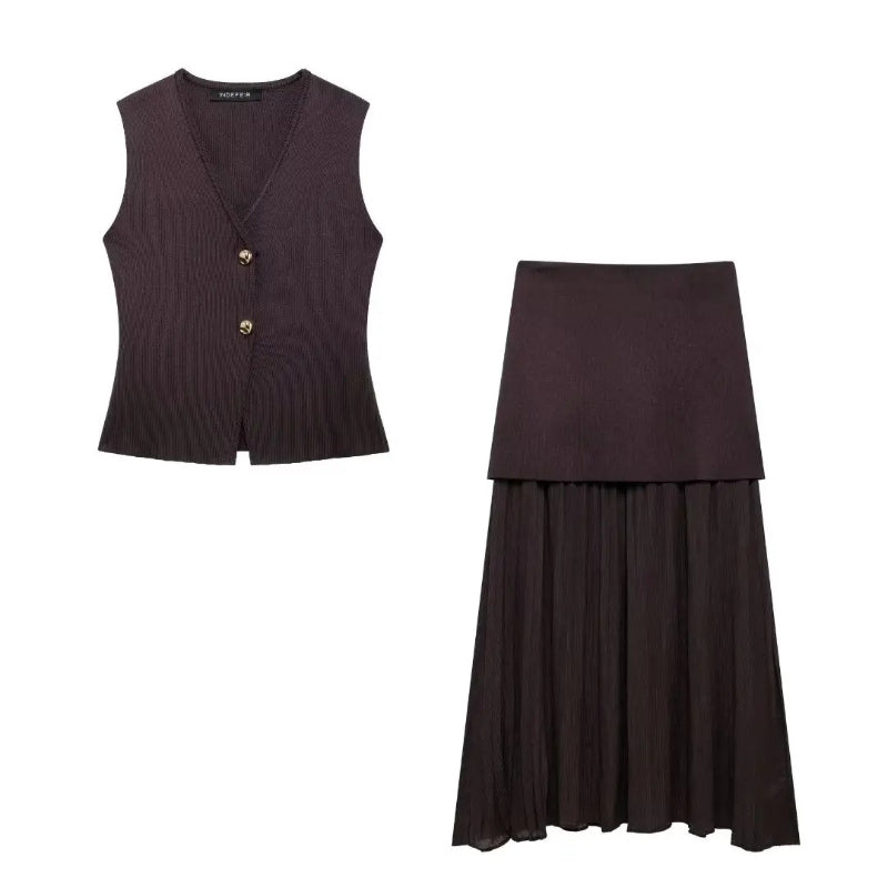 Women's Knitted Sleeveless Vest Top and Maxi Skirt Set 3