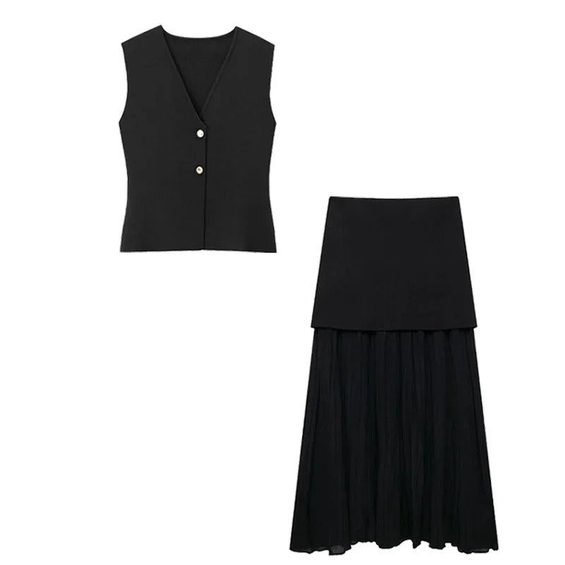 Women's Knitted Sleeveless Vest Top and Maxi Skirt Set 4