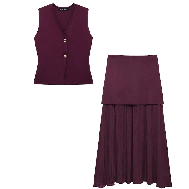 Women's Knitted Sleeveless Vest Top and Maxi Skirt Set 5