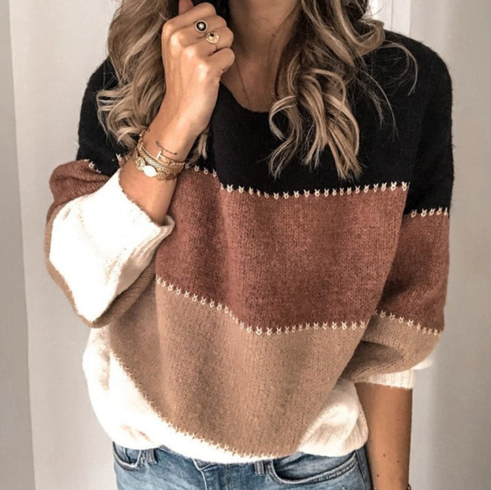 Womens Oversized Sweater Striped Acrylic Blend Long Sleeve 4