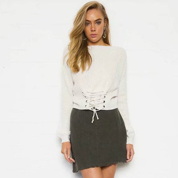 Womens Off Shoulder Knitted Sweater with Tie Waist - Relaxed Fit Long Sleeve 3