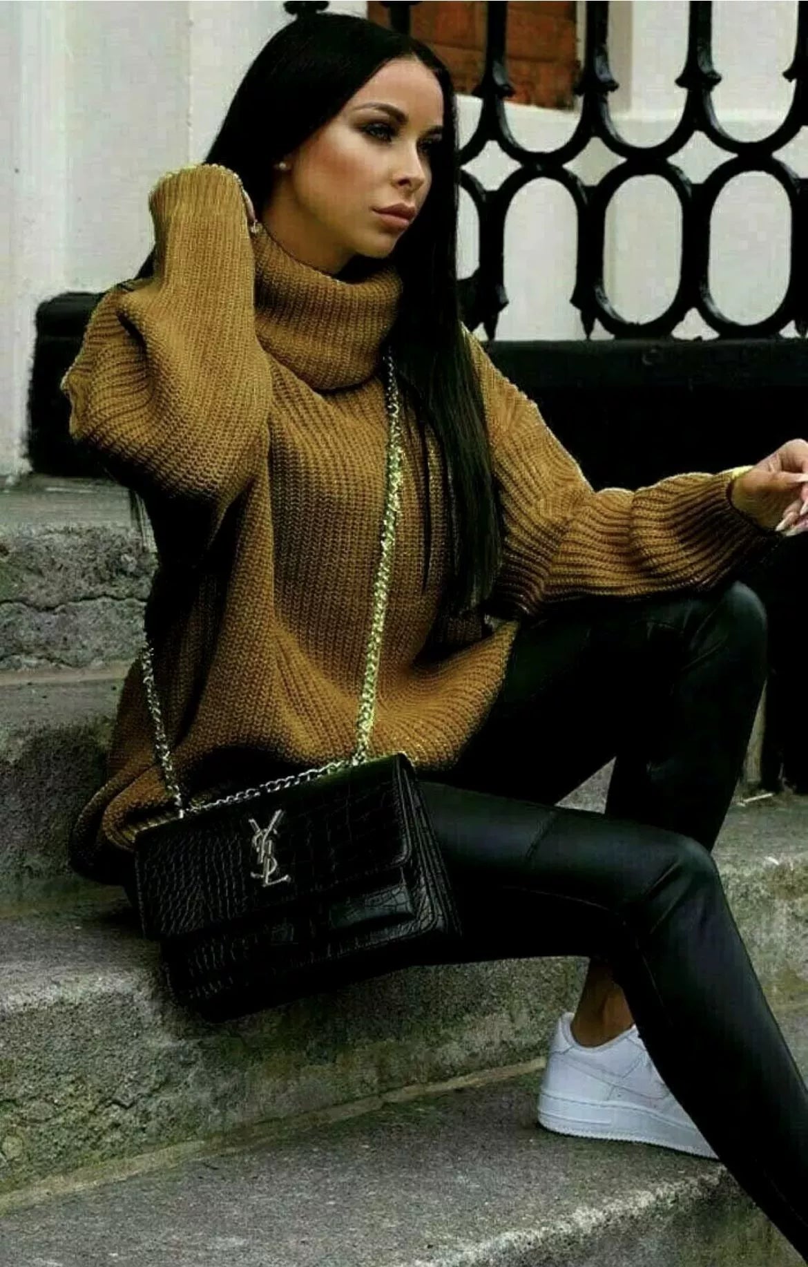Women's Oversized Sweater, Soft Knit Turtleneck with Ribbed Sleeves - Cream 4