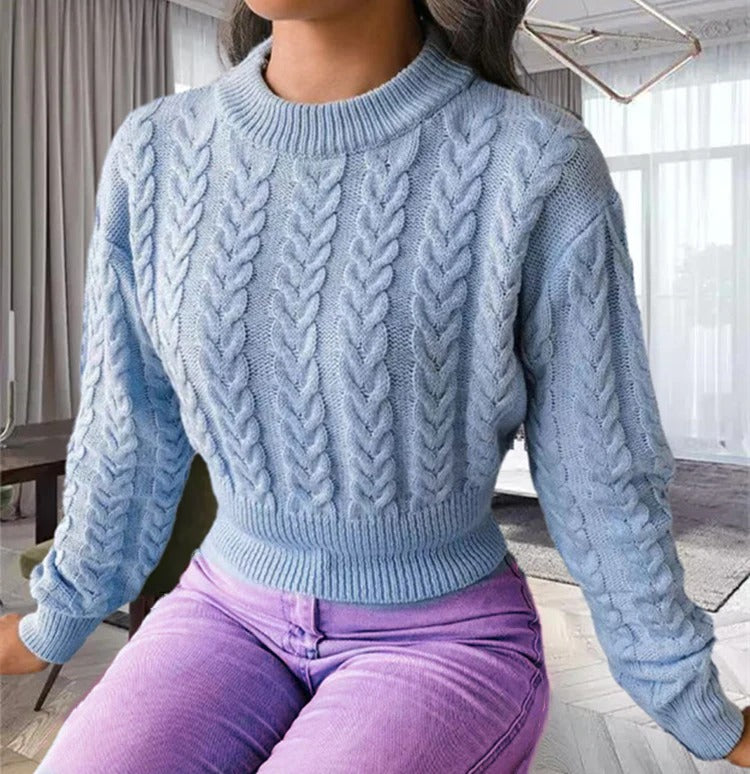 Womens Cropped Sweater Beige Wool Blend Cable Knit 3