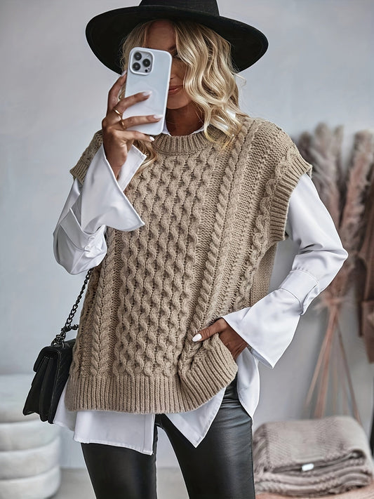 Womens Sleeveless Cable Knit Vest - Relaxed Fit Layering Essential 2