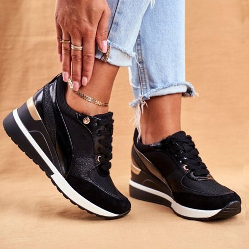 Women's Lace-Up Fashion Sneakers with Breathable Mesh and Faux Leather – Stylish Platform Sole 3