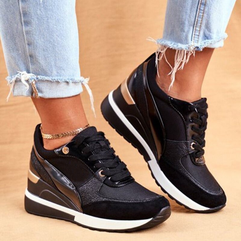 Women's Lace-Up Fashion Sneakers with Breathable Mesh and Faux Leather – Stylish Platform Sole 4