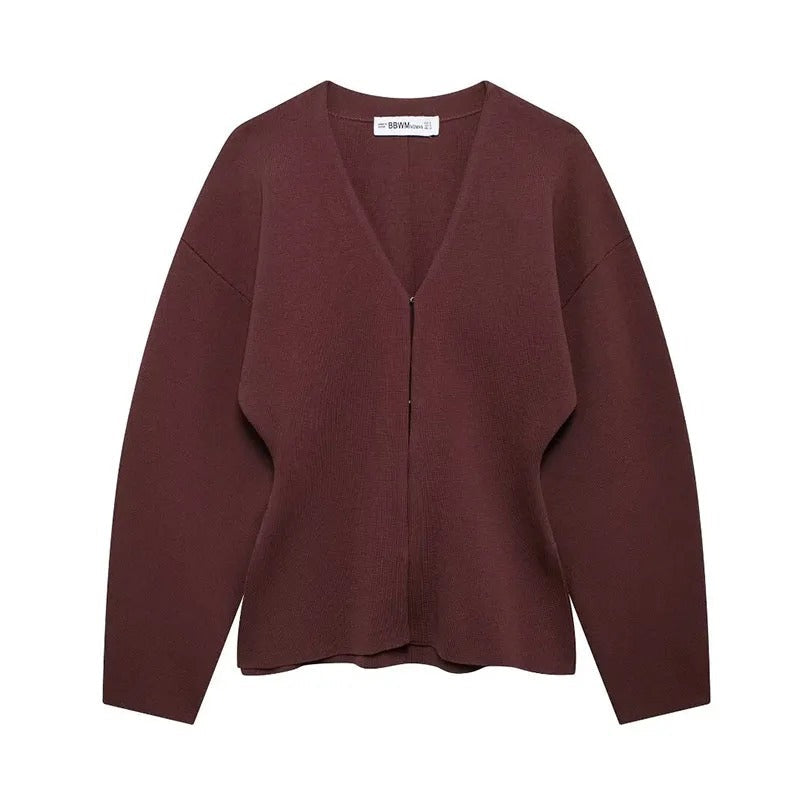 Women's Long Sleeve V-Neck Covered Button Cardigan and Mini Skirt Set 15