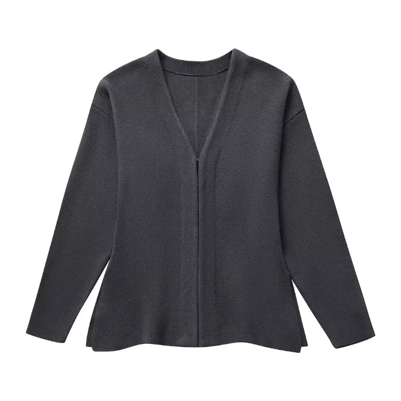 Women's Long Sleeve V-Neck Covered Button Cardigan and Mini Skirt Set 9
