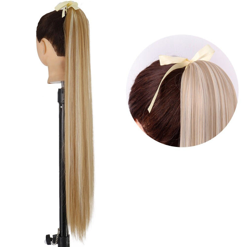 Women's Long Straight Ponytail Hair Extension Black High-Temperature Fiber 14