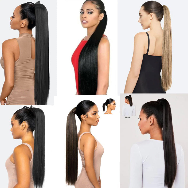 Women's Long Straight Ponytail Hair Extension Black High-Temperature Fiber 2