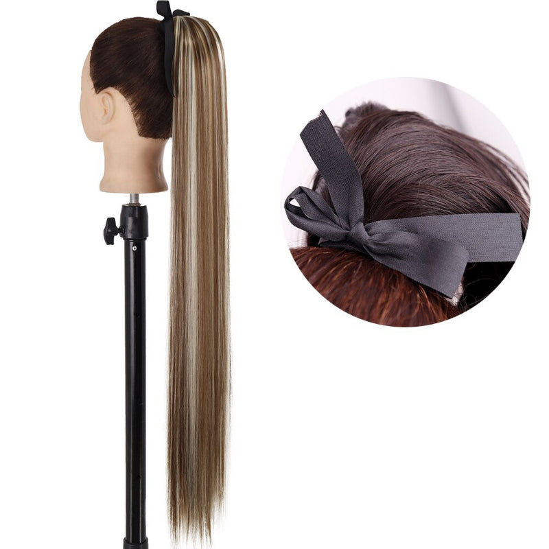 Women's Long Straight Ponytail Hair Extension Black High-Temperature Fiber 22