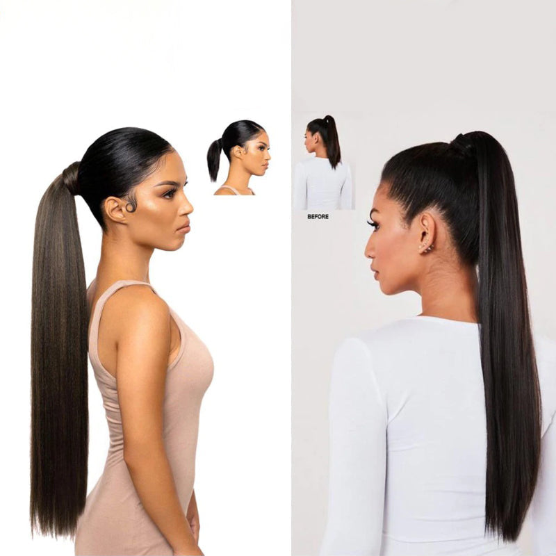 Women's Long Straight Ponytail Hair Extension Black High-Temperature Fiber 3