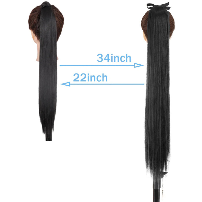 Women's Long Straight Ponytail Hair Extension Black High-Temperature Fiber 4
