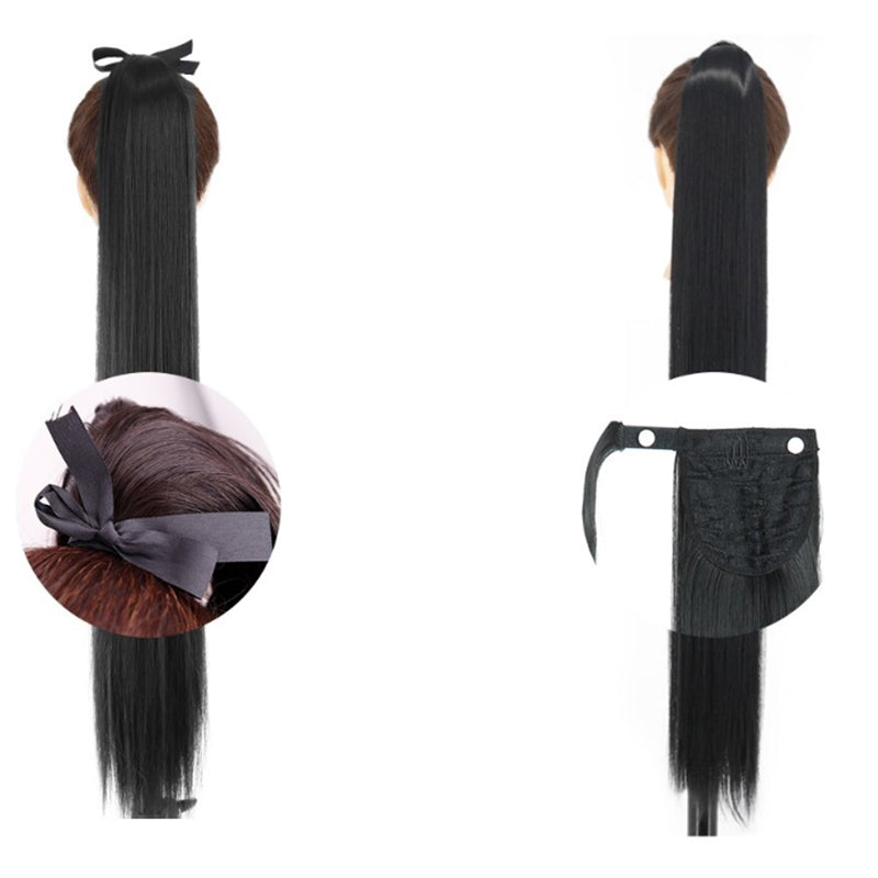 Women's Long Straight Ponytail Hair Extension Black High-Temperature Fiber 5