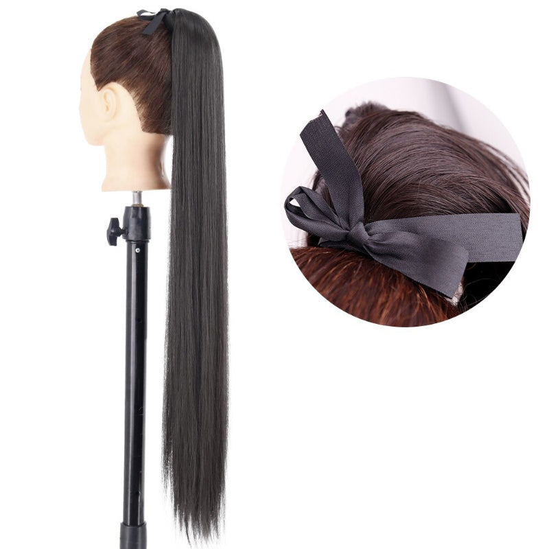 Women's Long Straight Ponytail Hair Extension Black High-Temperature Fiber 6