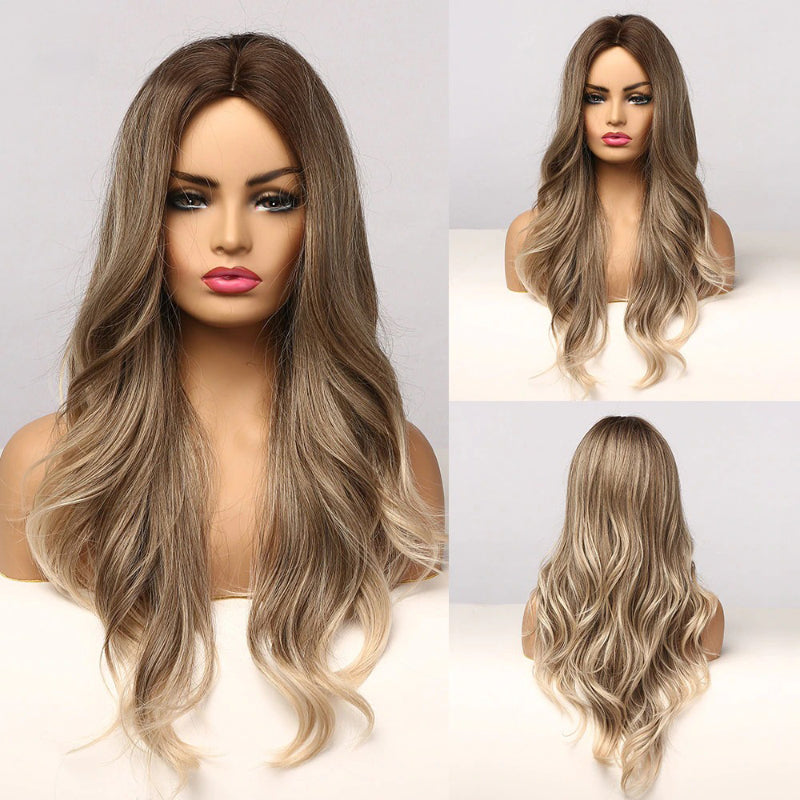 Women's Long Wavy Wig Purple Gray Ombre High-Temperature Fiber 10