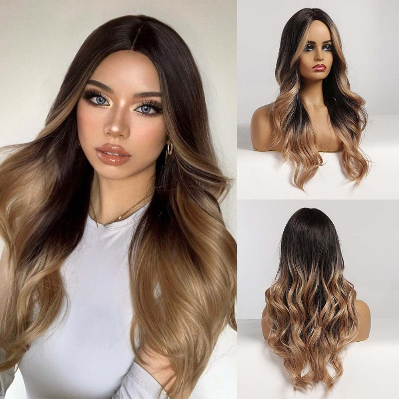 Women's Long Wavy Wig Purple Gray Ombre High-Temperature Fiber 11