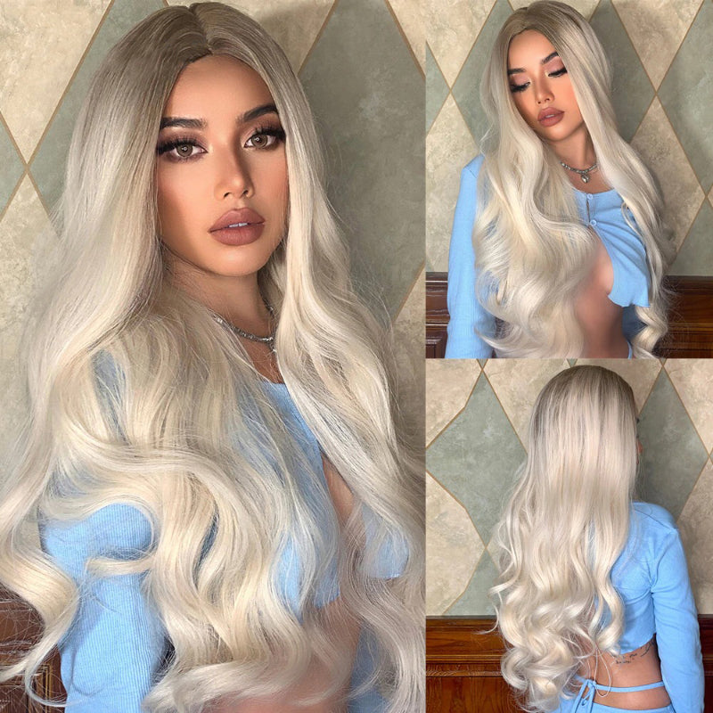 Women's Long Wavy Wig Purple Gray Ombre High-Temperature Fiber 13