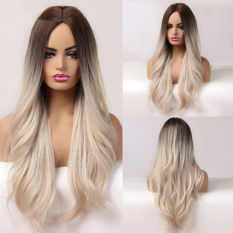 Women's Long Wavy Wig Purple Gray Ombre High-Temperature Fiber 14
