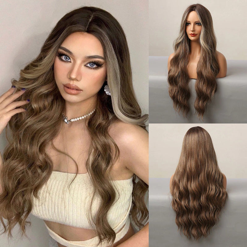 Women's Long Wavy Wig Purple Gray Ombre High-Temperature Fiber 17
