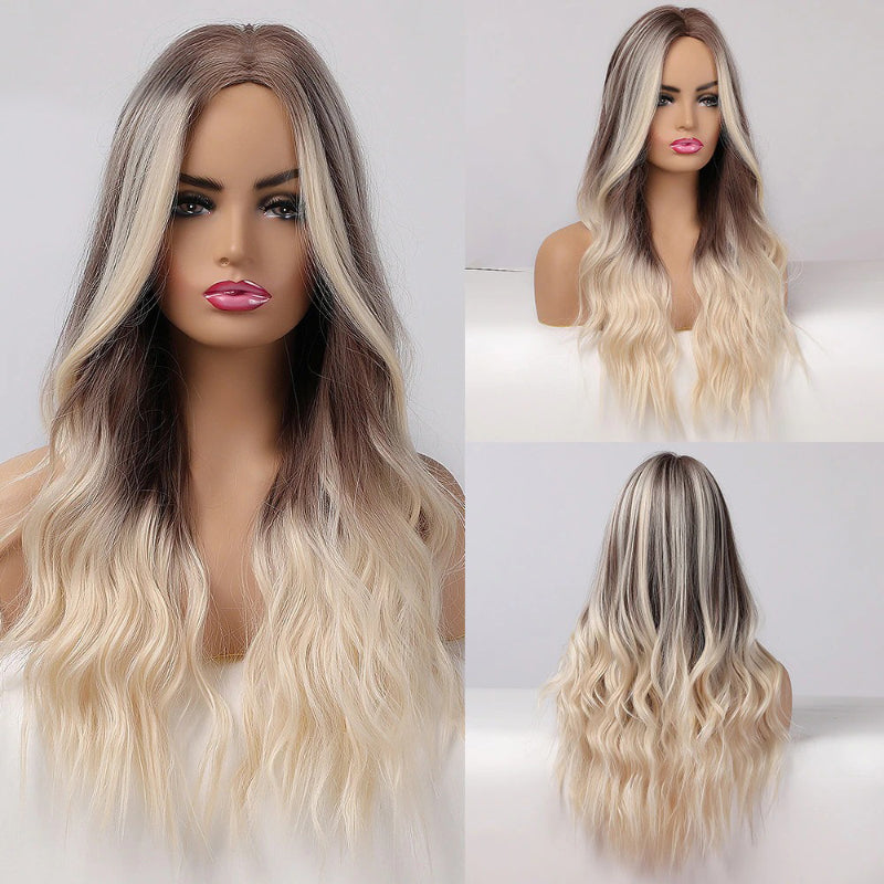 Women's Long Wavy Wig Purple Gray Ombre High-Temperature Fiber 21