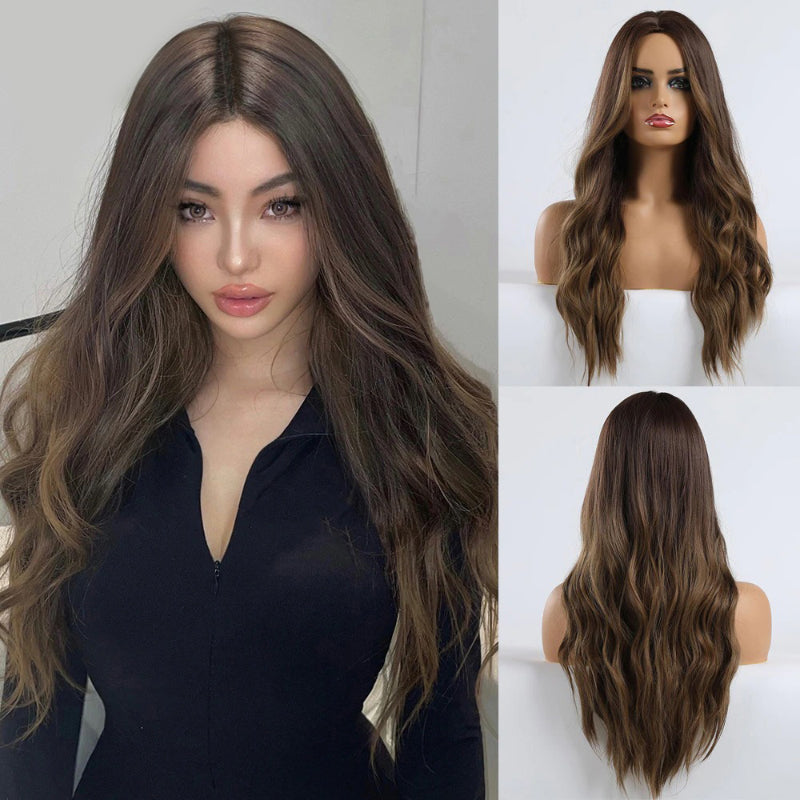 Women's Long Wavy Wig Purple Gray Ombre High-Temperature Fiber 22