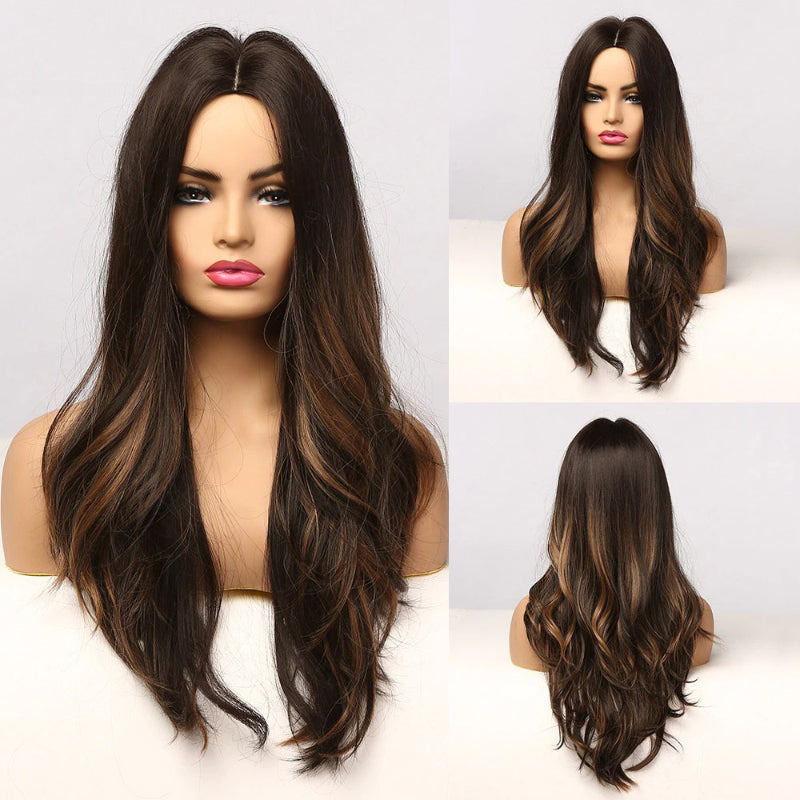 Women's Long Wavy Wig Purple Gray Ombre High-Temperature Fiber 25
