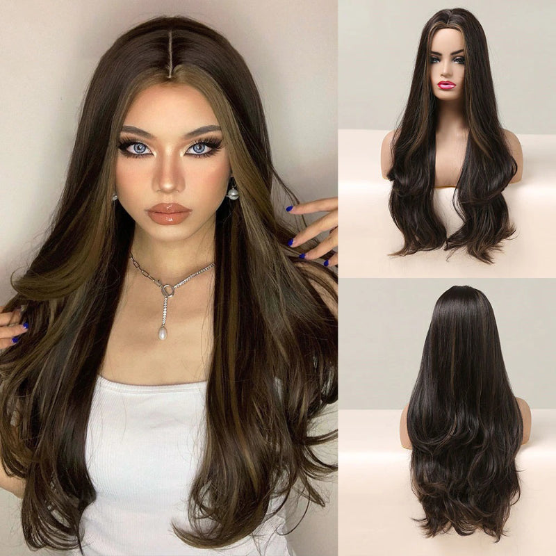 Women's Long Wavy Wig Purple Gray Ombre High-Temperature Fiber 26