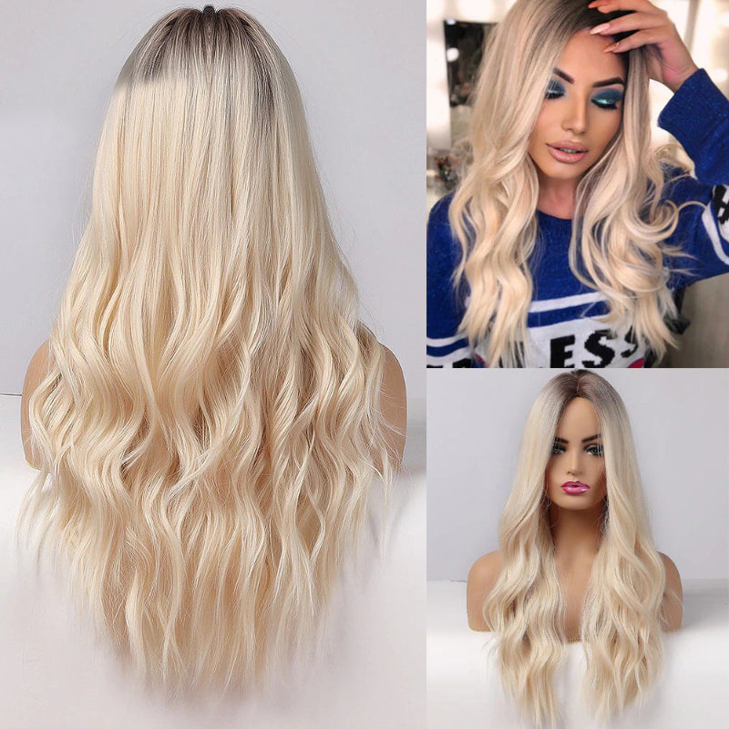 Women's Long Wavy Wig Purple Gray Ombre High-Temperature Fiber 27