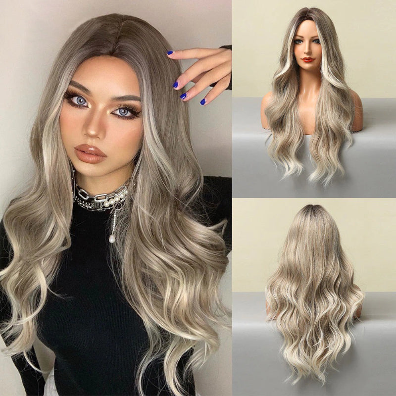 Women's Long Wavy Wig Purple Gray Ombre High-Temperature Fiber 4