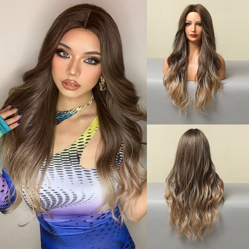 Women's Long Wavy Wig Purple Gray Ombre High-Temperature Fiber 5