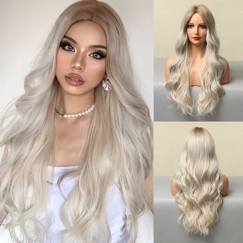 Women's Long Wavy Wig Purple Gray Ombre High-Temperature Fiber 7