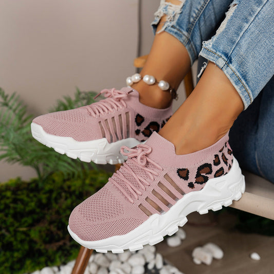 Women’s Low-Top Athletic Sneakers with Flyknit Upper and Wave Sole – Animal Print Design 1