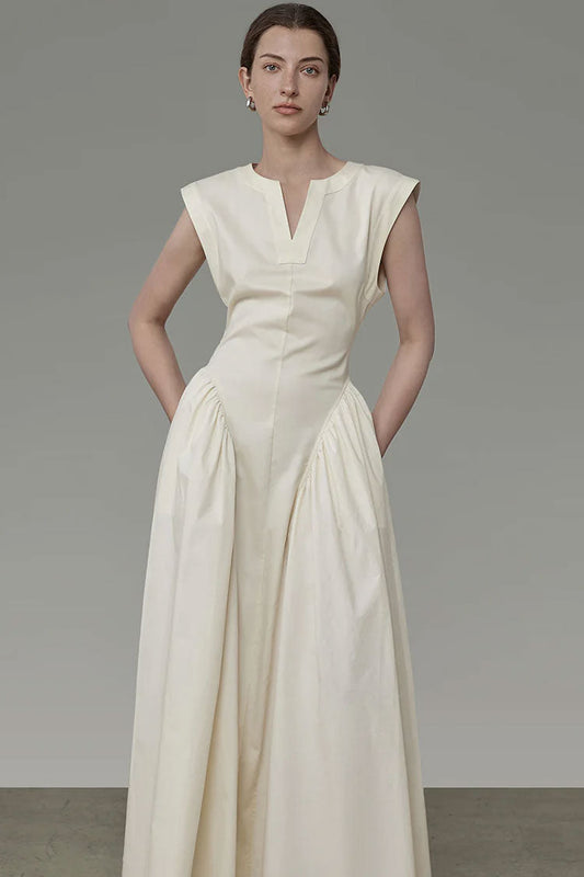 Women's Maxi Dress Apricot Cotton Blend with Ruffle Detail 1