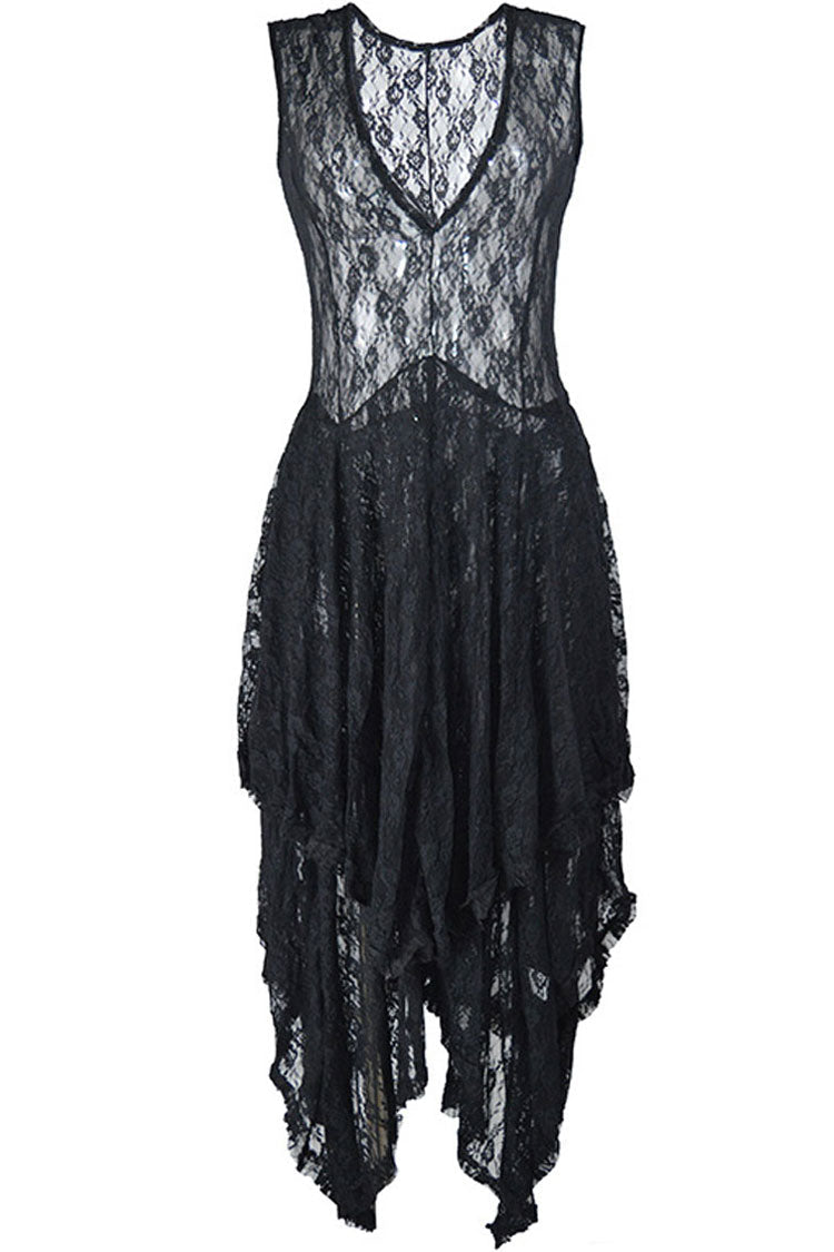 Women's Maxi Dress Black Lace Asymmetric Ruffle 2