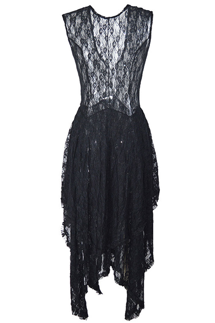 Women's Maxi Dress Black Lace Asymmetric Ruffle 3