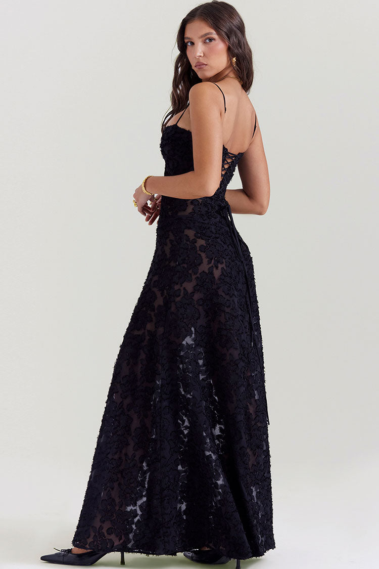 Women's Maxi Dress Black Lace Polyester 5