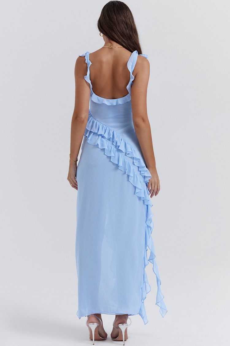 Women's Maxi Dress Blue Cotton Ruffle Summer Dresses 3