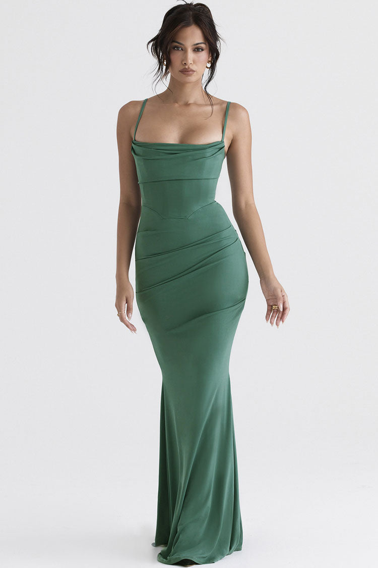 Women's Maxi Dress Green Polyester Corset Fishtail 2