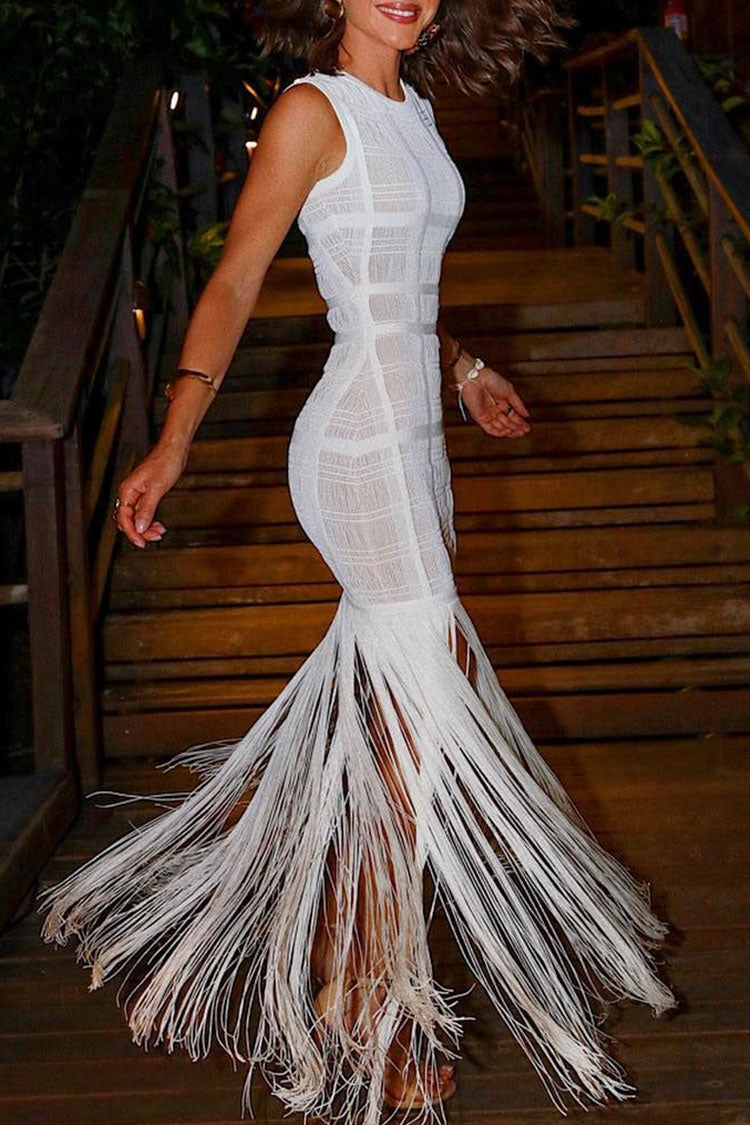 Women's Maxi Dress White Sheer Tulle Elegant 0