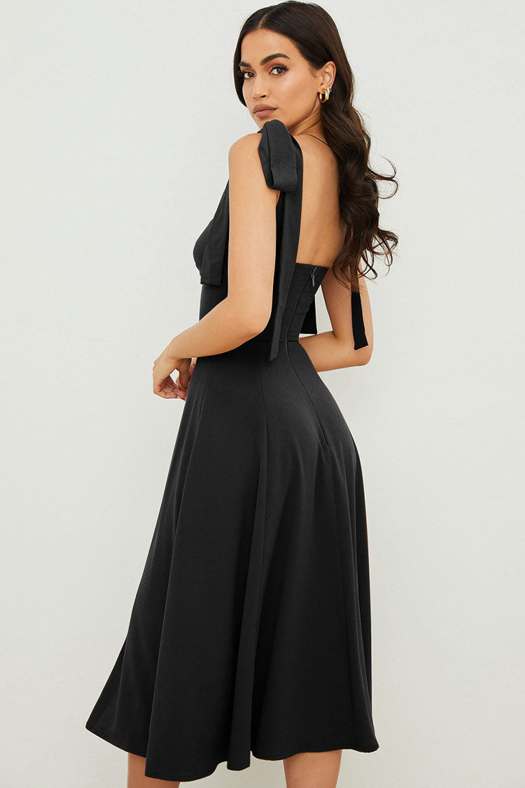 Women's Midi Dress Black Cotton Fit & Flare 1