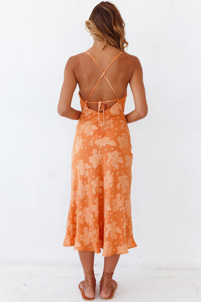 Women's Midi Dress Burnt Orange Floral Lightweight 3