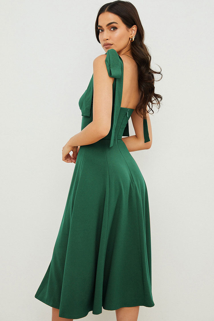 Women's Midi Dress Emerald Green Cotton Fit & Flare 1