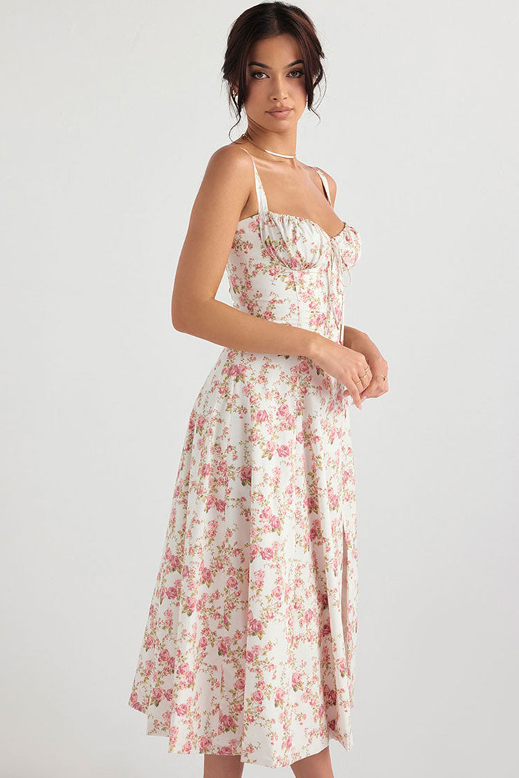 Women's Midi Dress Pink Floral Cotton Summer Dress 2